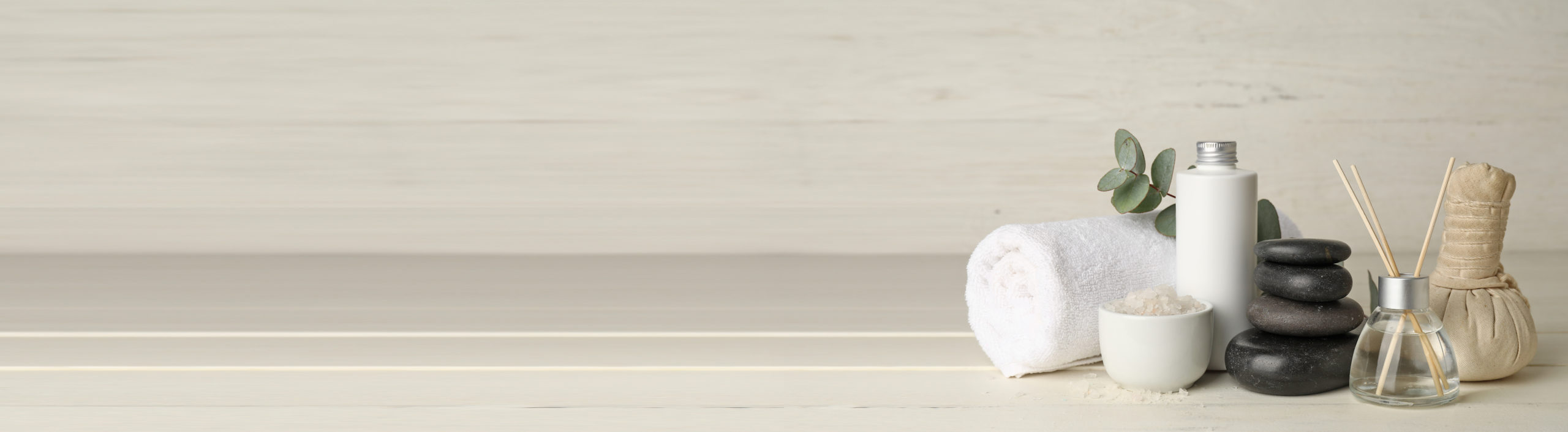 Beautiful spa composition on white wooden background with space